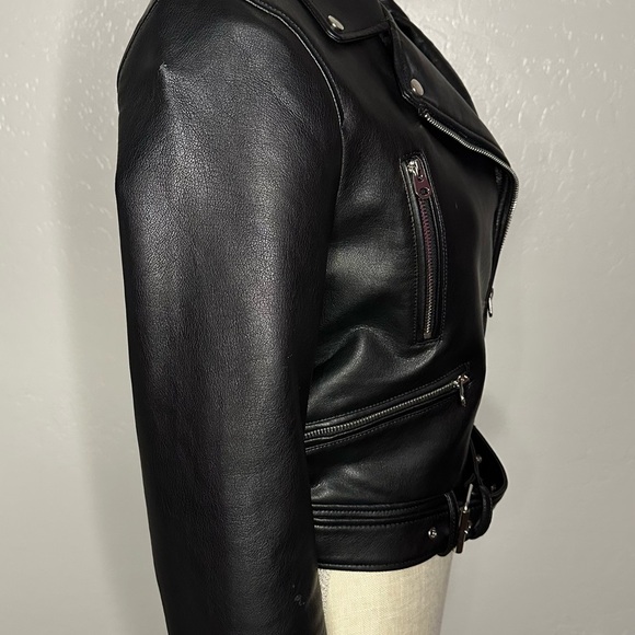 Zara Black Leather Jacket Asymmetrical Design - Picture 8 of 14